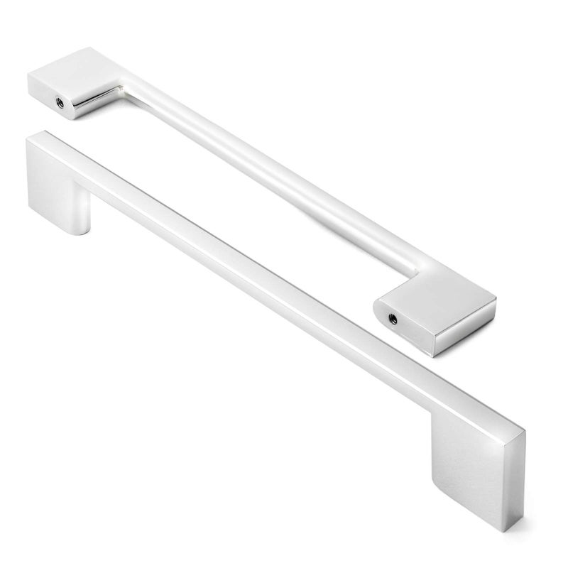 CAULDHAM 10 Pack Solid Kitchen Cabinet Pulls Handles (6-5/16" Hole Centers) - Modern Thin Profile Drawer/Door Hardware - Style M255 - Polished Chrome - Image 2